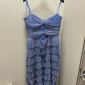 Gianni Bini Blue Metallic Grace Tiered Formal Dress